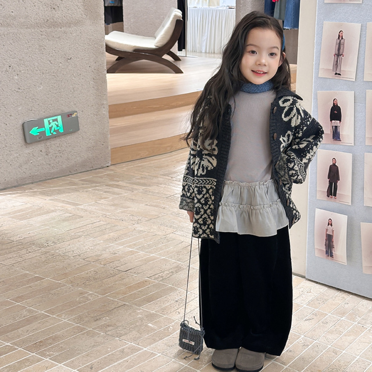 秋レトロ花柄ニットアウター