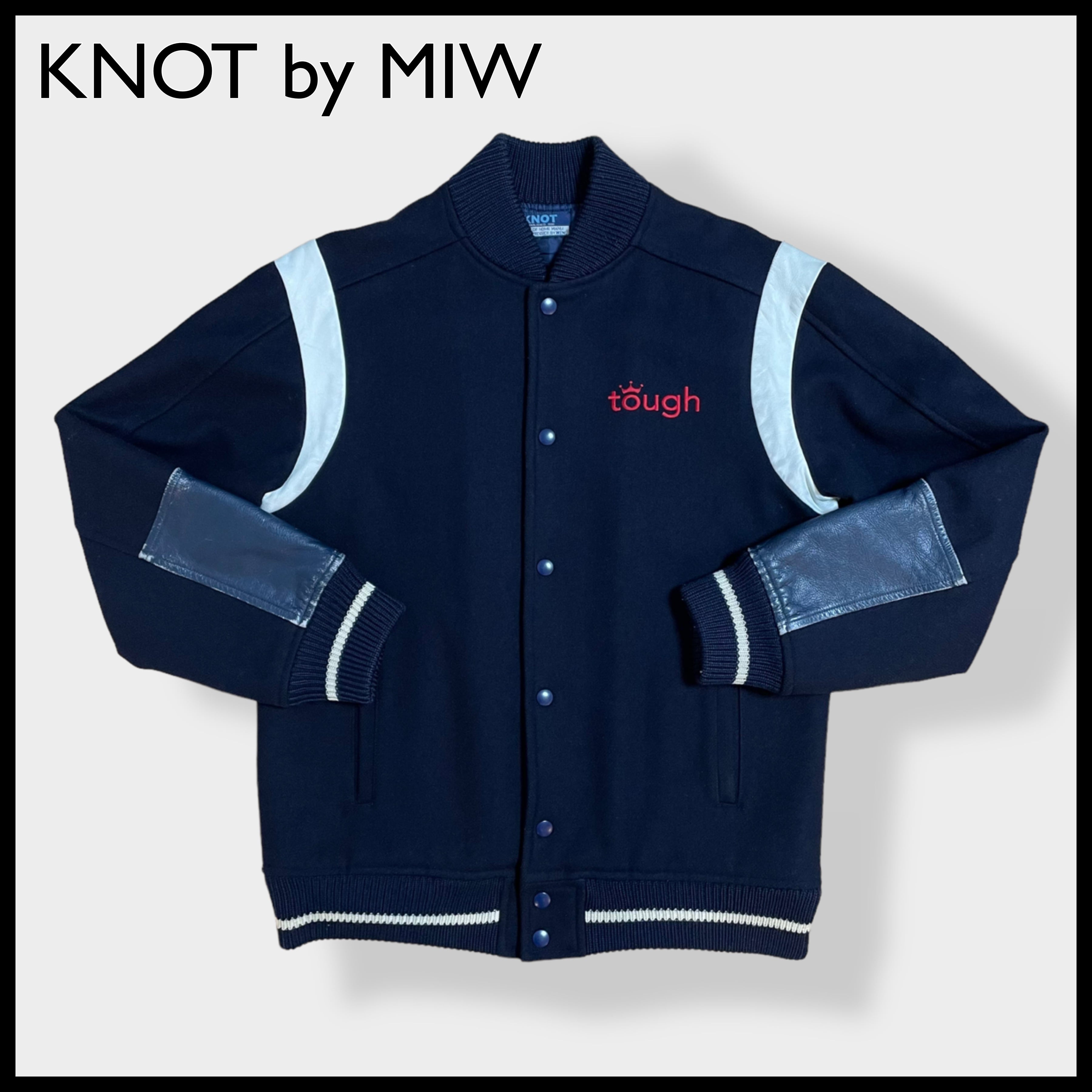 【KNOT by MIW】90s スタジャン 袖 肩 レザー 切替 アクセント 