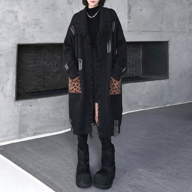 Distressed fringe leopard knit【3color】 C1626