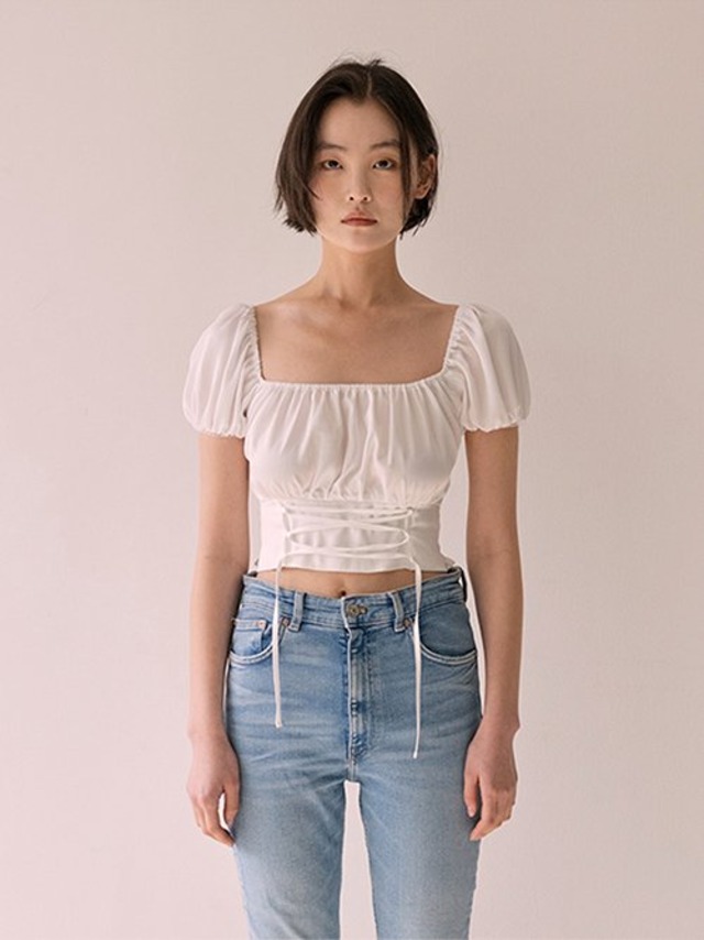 [NOT YOUR ROSE] Corset crop blouse (white)