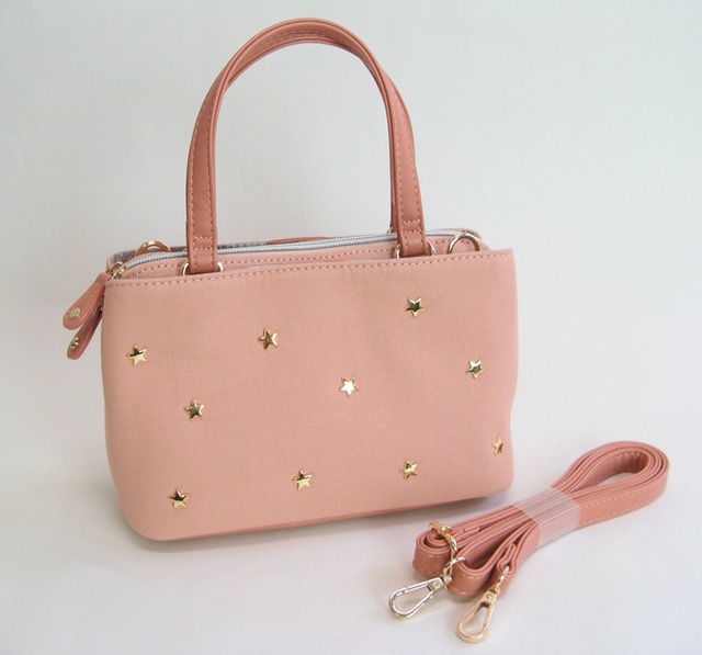 星付きャンバス２WAYバッグ　ハンド斜め掛け 星型モチーフ　コンパクト スターキャンバス　