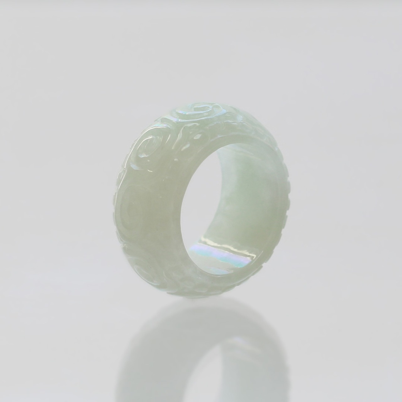 Carving NyoY 翡翠くり抜き甲丸リング A貨翡翠 jd_rg2517