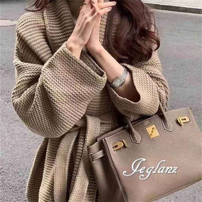 2色 ニット カーディガン 共ベルト ドロップショルダー きれいめ (M4757)τ