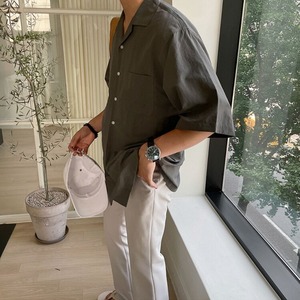 ルーズ開襟シンプル半袖シャツ　MT0080435