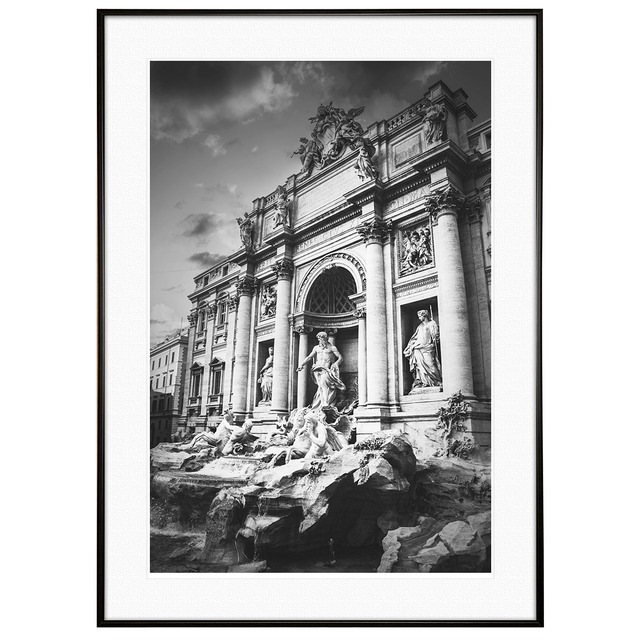 イタリア写真  ローマ トレビの泉 インテリアモノクロアートポスター額装 AS4031