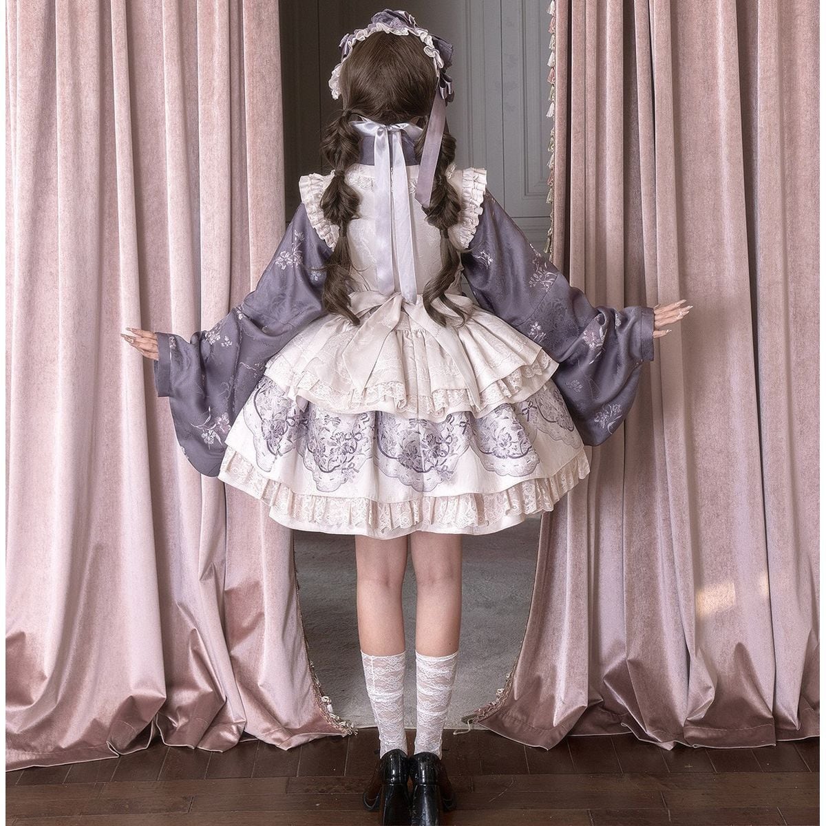 チャイナノスタルジーパープル姫袖ワンピース：ダークパープルトップス