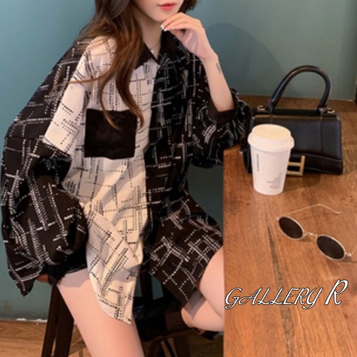 トップス　シャツ　シャツブラウス　バイカラー