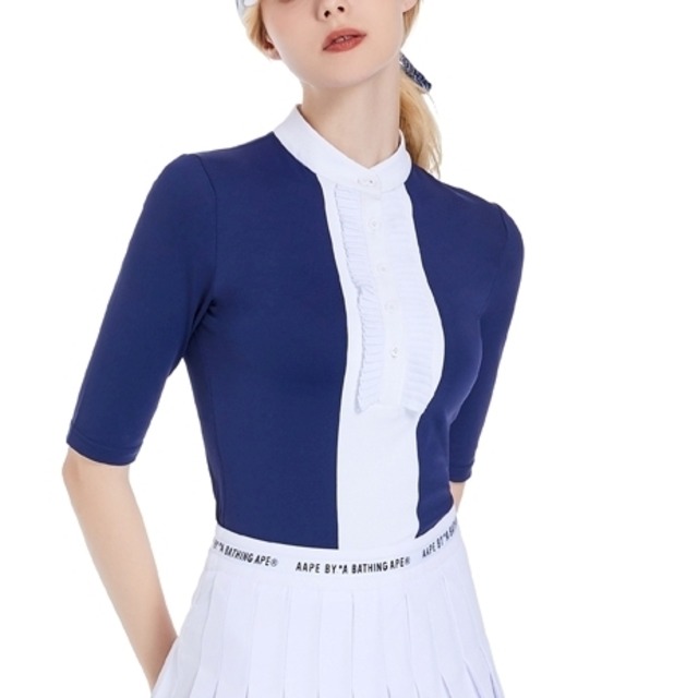 ブルー　5分袖　Tシャツ　トップス