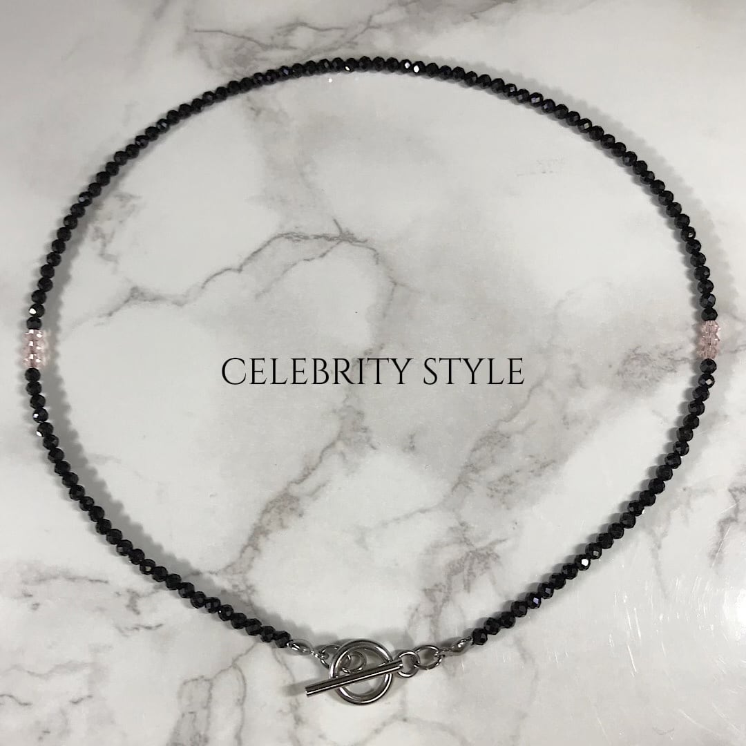 Black spinel 2 Pink Crystal necklace 3mm | MICCHI ISM アクセサリー