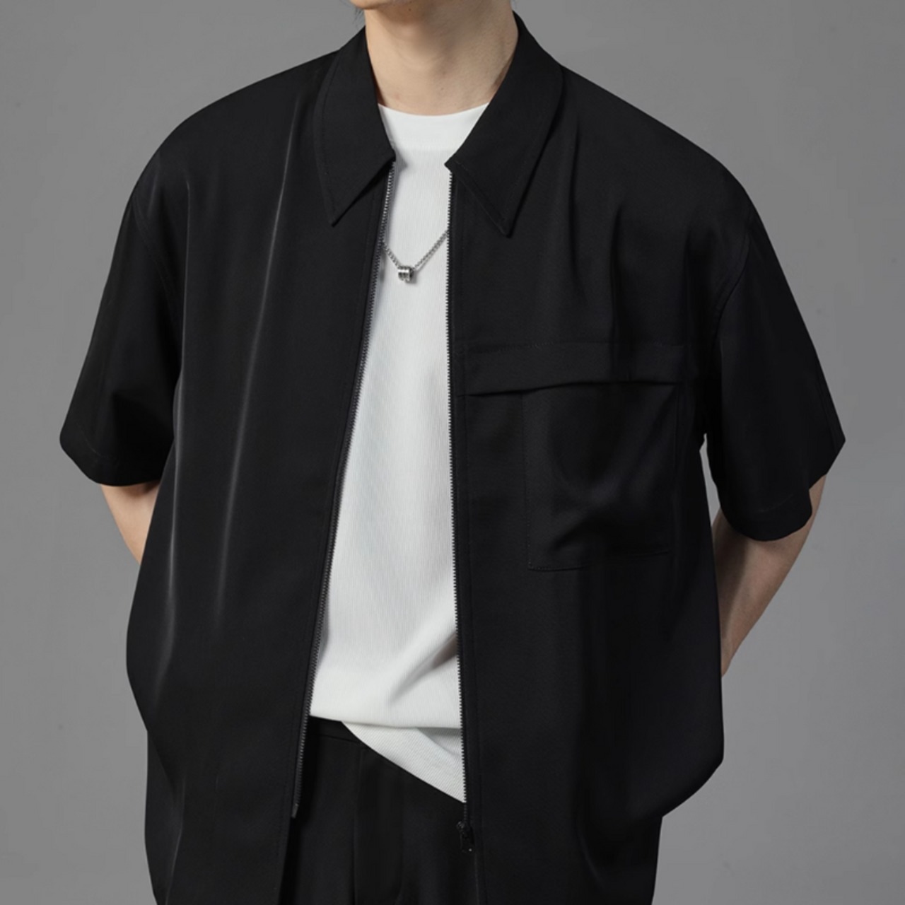 ドレープアイスシルク風カジュアルシャツ　0638