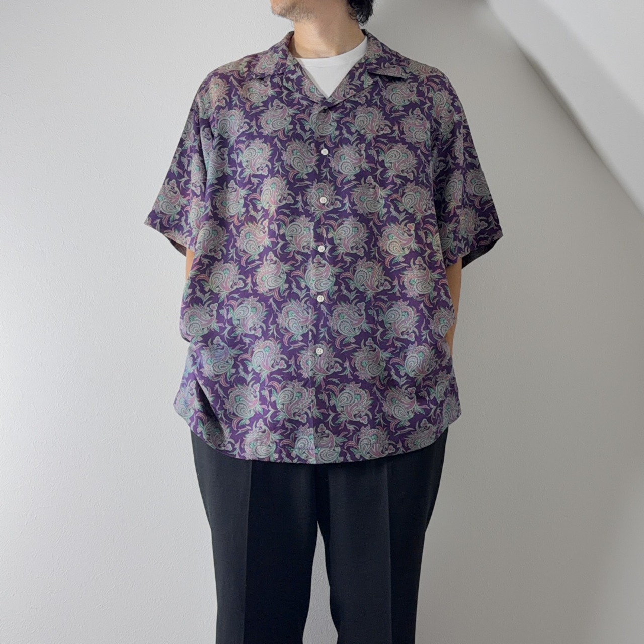 90s Polo by Ralph Lauren Silk open-collar shirt "made in USA"  Purple Paisley [L] 古着 - 17