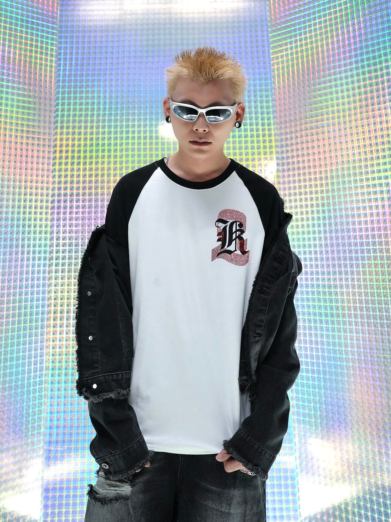 【LOVE KILLER 】Rhinestone logo raglan Long Sleeve