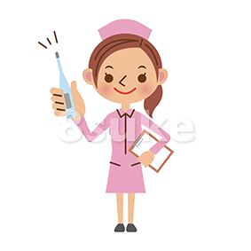 イラスト素材:体温計を持つ看護師/ナース(ベクター・JPG)