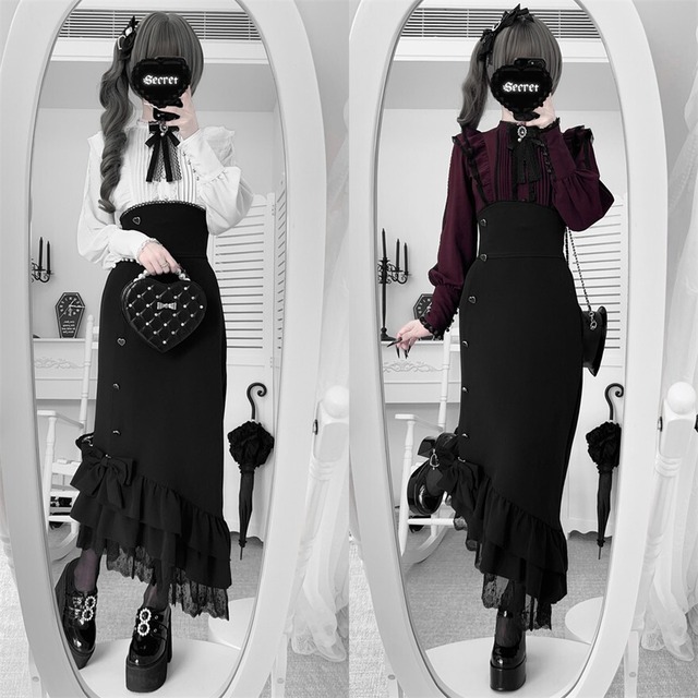 【予約商品 納期45日】地雷系量産型 セットアップ マーメイドスカート ピンタックブラウス