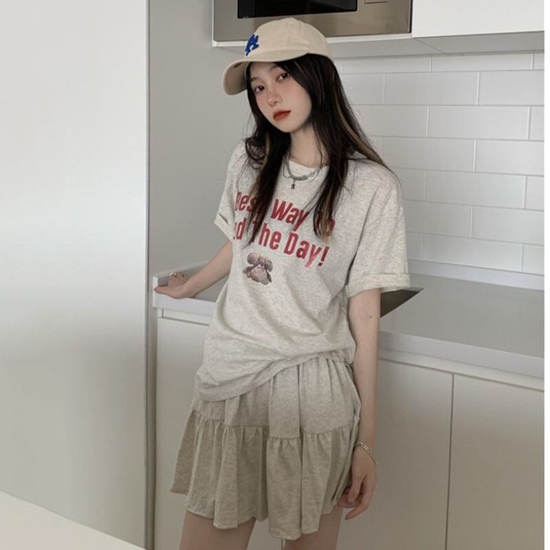 サマースタイルTシャツ トップス ストレッチウェストプリーツスカート エラスティック 伸縮 夏物 ドラファッションホール99173535384