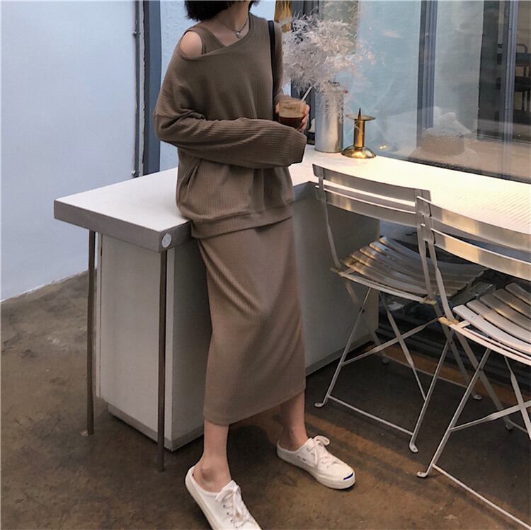 おしゃれな ニット 怠惰な風 ニットトップス キャミ・ベアワンビス レディース 2点セット セット