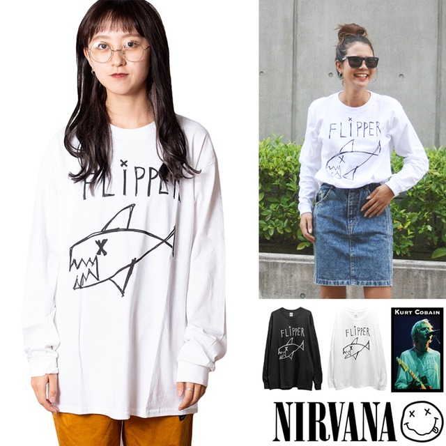 【レディースモデル】NIRVANA ニルヴァーナ「FLIPPER」 リブロンT　(長袖Tシャツ）バンドTシャツ  lstee-nirvana-flipperw
