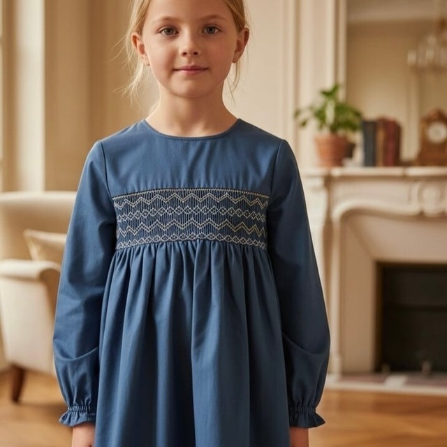 Marie Puce - Josephine smocked blue dress