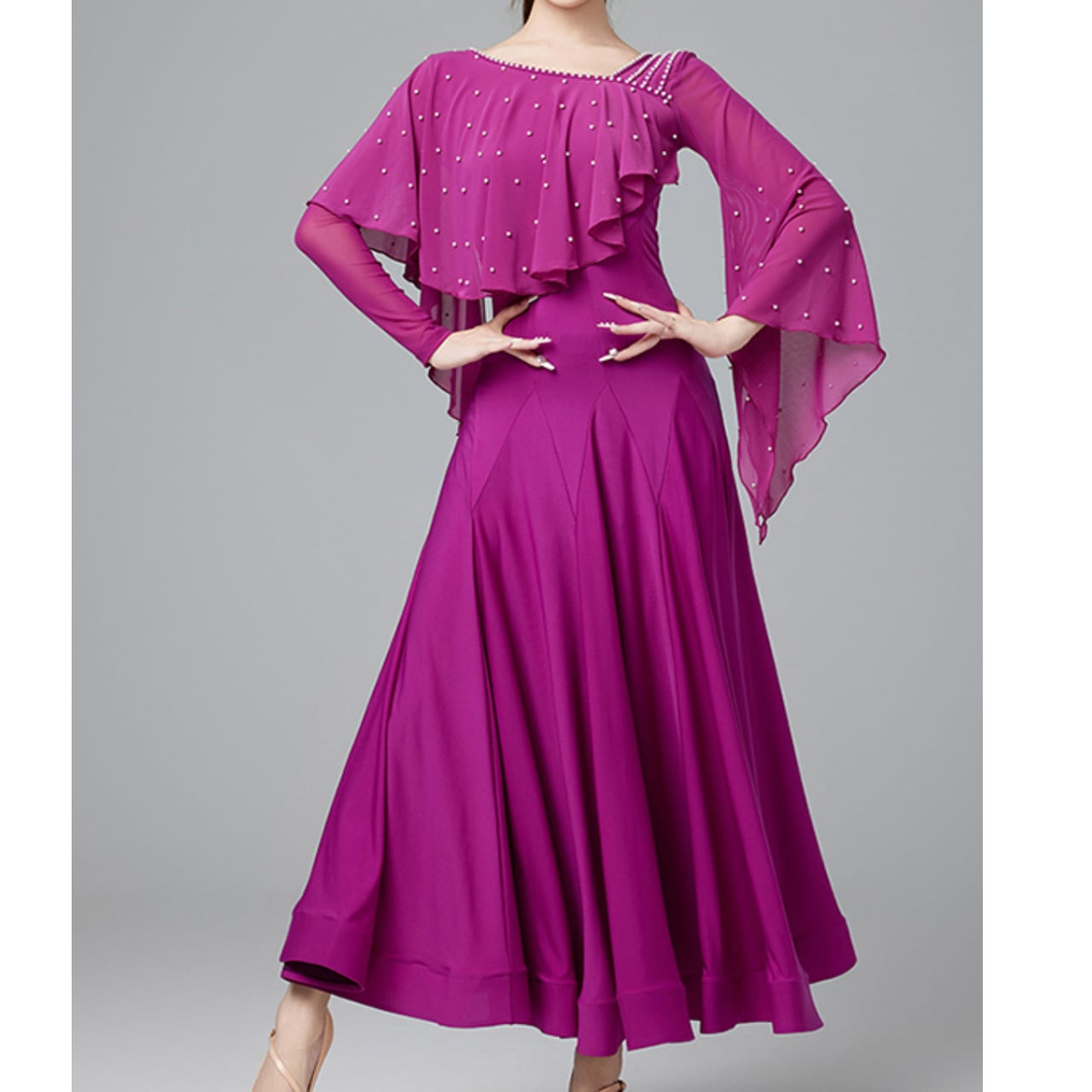 Aライン フレアースカート ケープスリーブデザインドレス ds0193