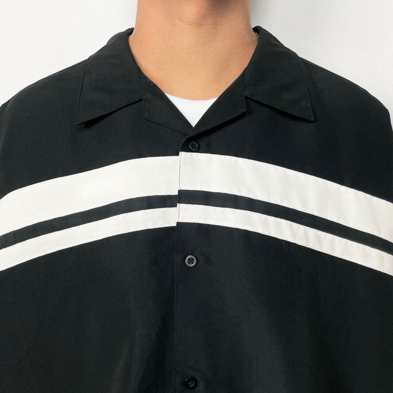 GEORGE 2トーン 切替 開襟シャツ 刺繍 レーヨン オープンカラーシャツ