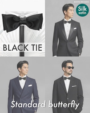 スタンダード・バタフライ (ブラックサテン/ソリッド) 作り結び型〈蝶ネクタイ シルク 絹 サテン 黒 ブラック〉