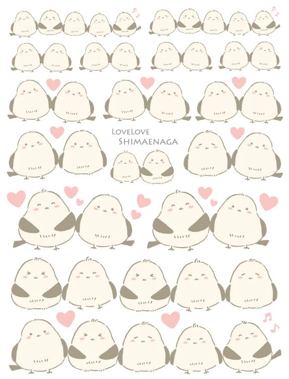 ラブラブシマエナガ転写紙 A4サイズ （ポーセリンアート用鳥・しまえな