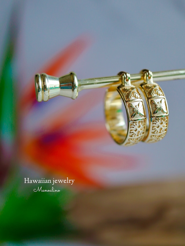 Hawaiian quilt hoop earring Hawaiianjewelry(ハワイアンジュエリーハワイアンキルトフープピアス)