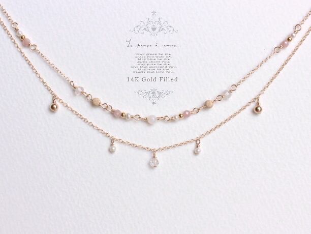 14kgf天然石ブレスレット インカローズ×ローズクォーツ×カルセドニー