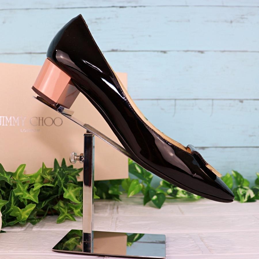 ジミーチュウ エナメルパンプス 黒×ピンク ロゴ金具 24.0 ほぼ未使用