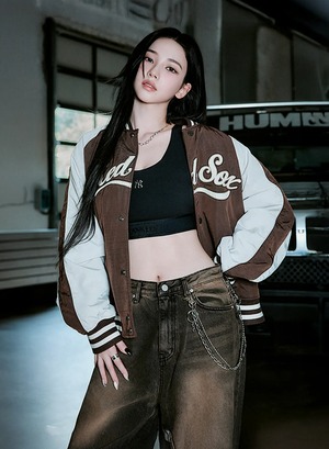 数量限定特典イベント★【MLB】[カリナ着用] Nylon Blocking Cultivated Barcity Jacket BOS(Brown)