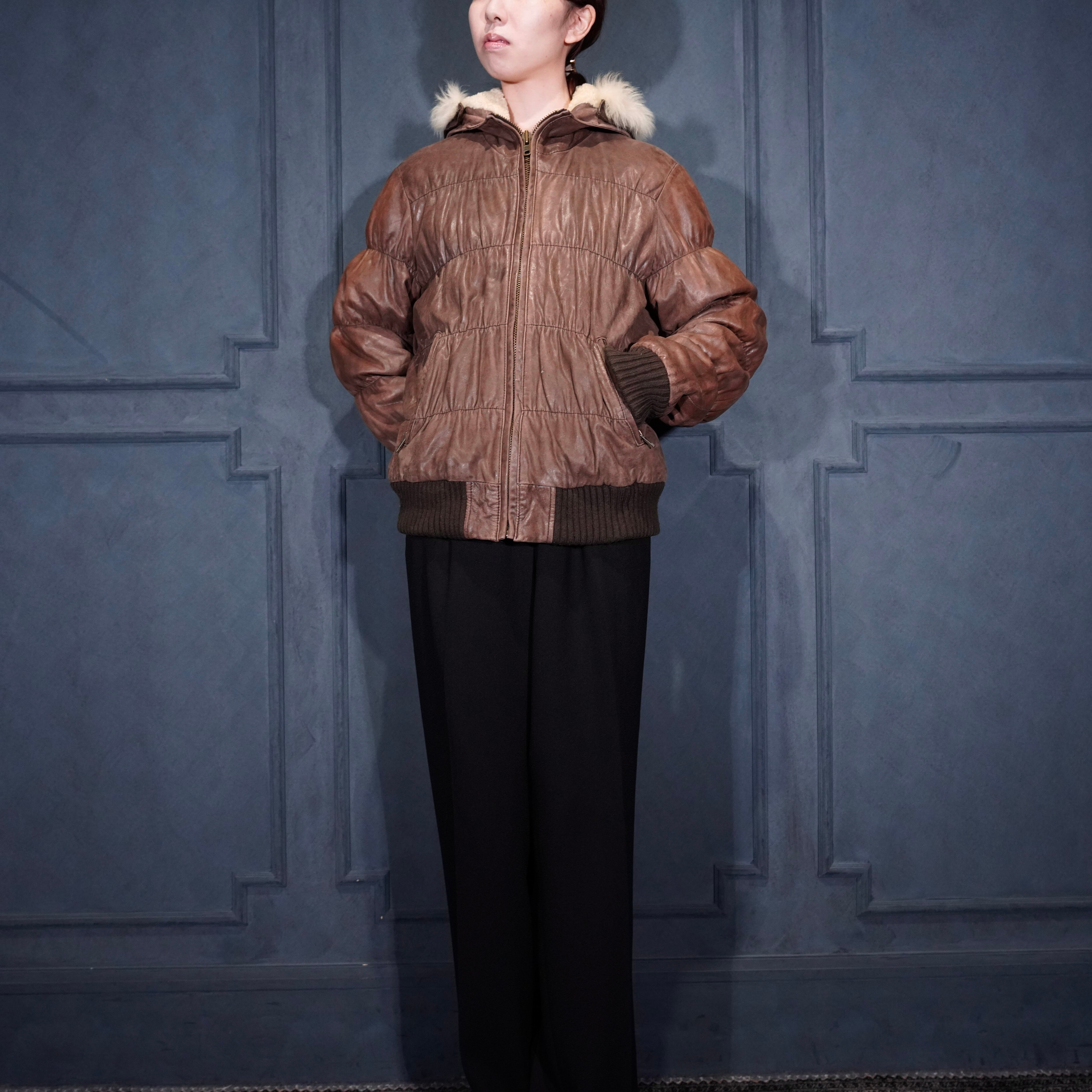 UGG australia アグ　レザージャケット　レザージャンバー　ムートン UGG AUSTRALIA FUR LEATHER HOODIE ZIP UP BLOUSON/アグオーストラリア