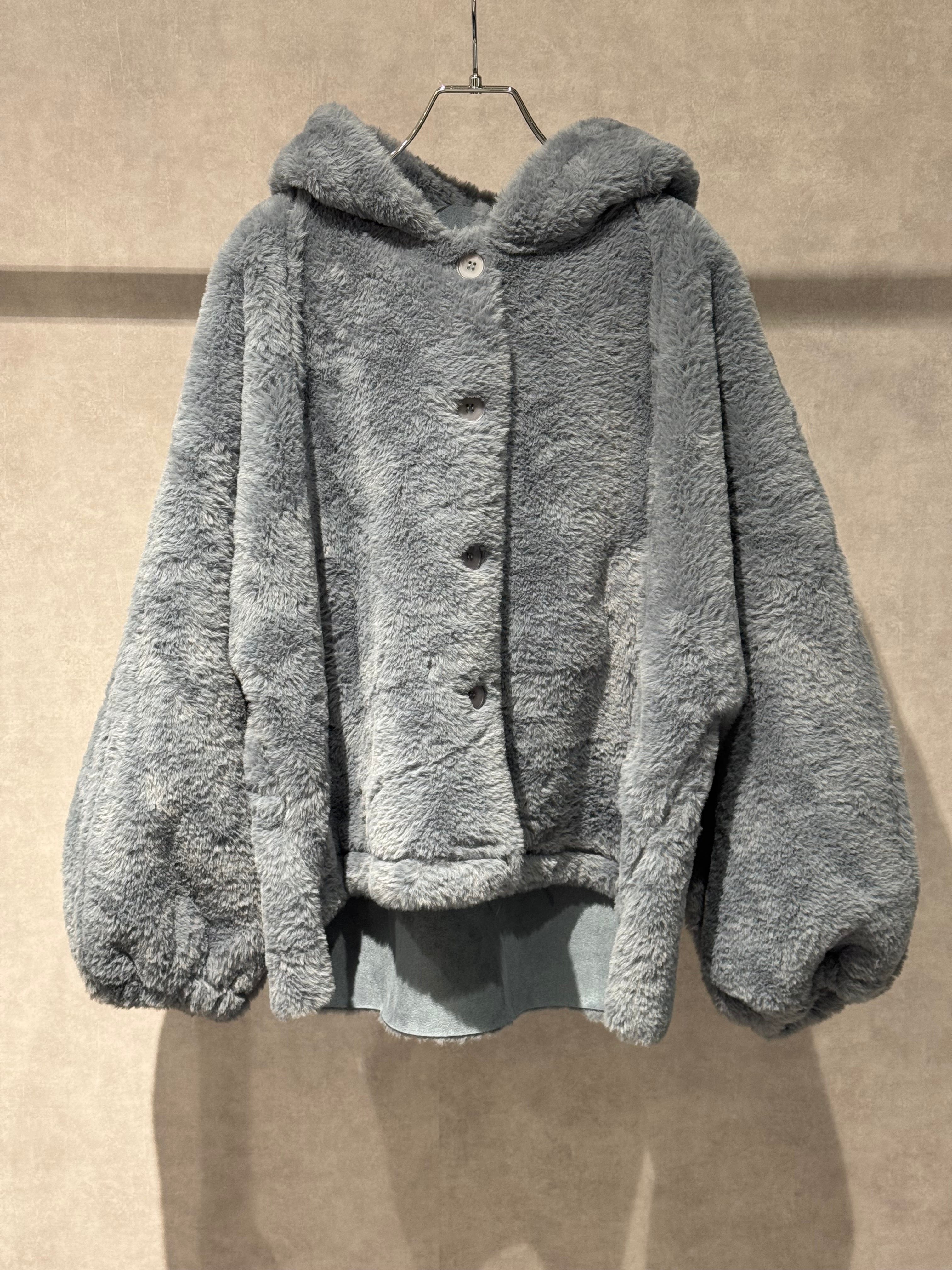 fur hood puff sleeve coat