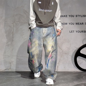 ストリートスタイルペイントカーブドジーンズパンツ 11171