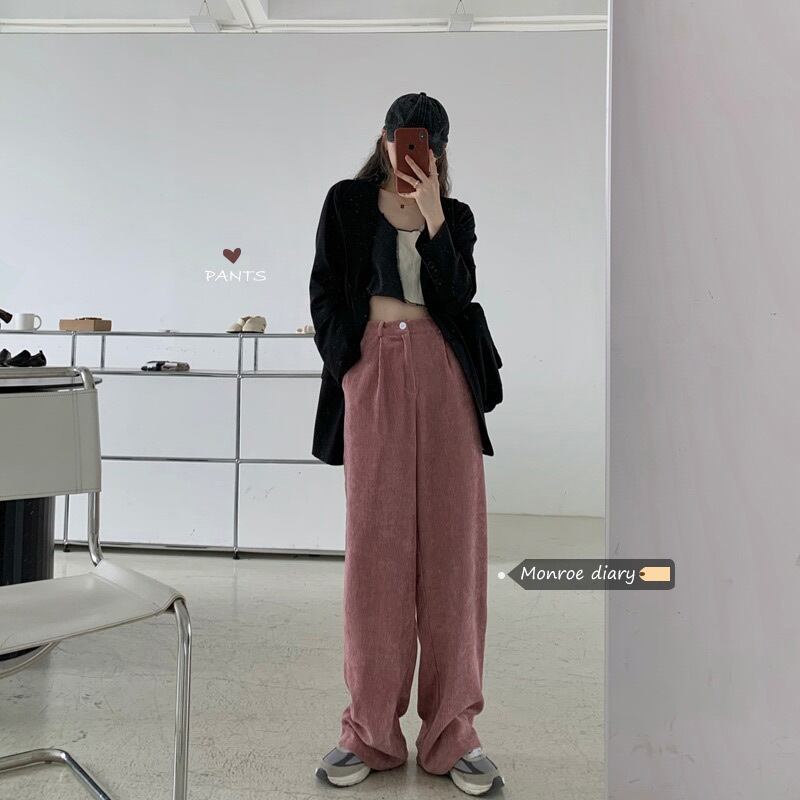 スタイルルーズコーデュロイカジュアルパンツ サマーハイウェスト 夏物 モンロー20422559560