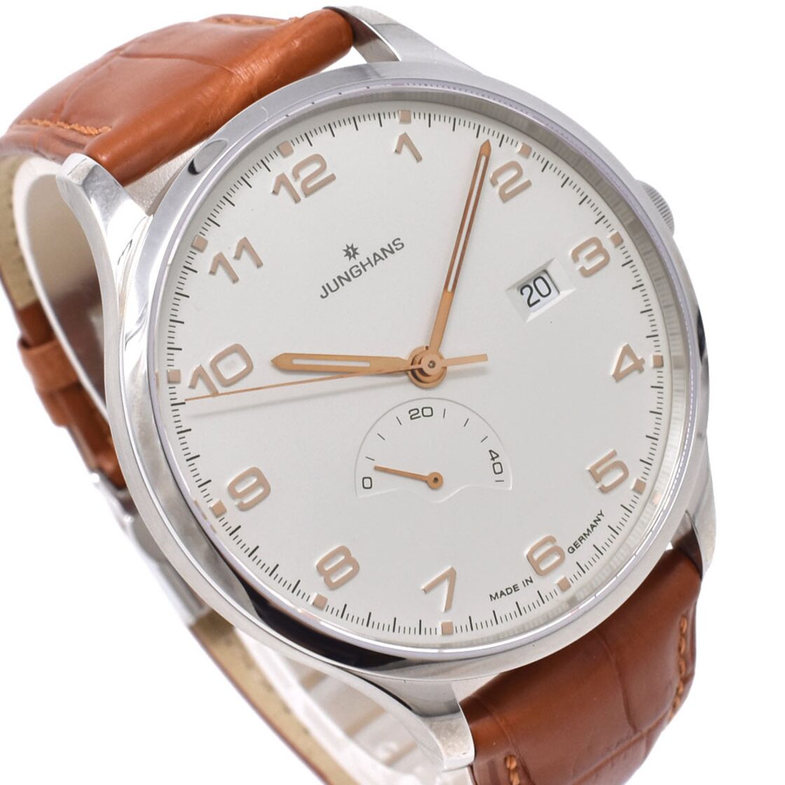 JUNGHANS ATTACHE AUTOMATIC ANALOG WATCH 027/4781.00 SILVER BROWN 