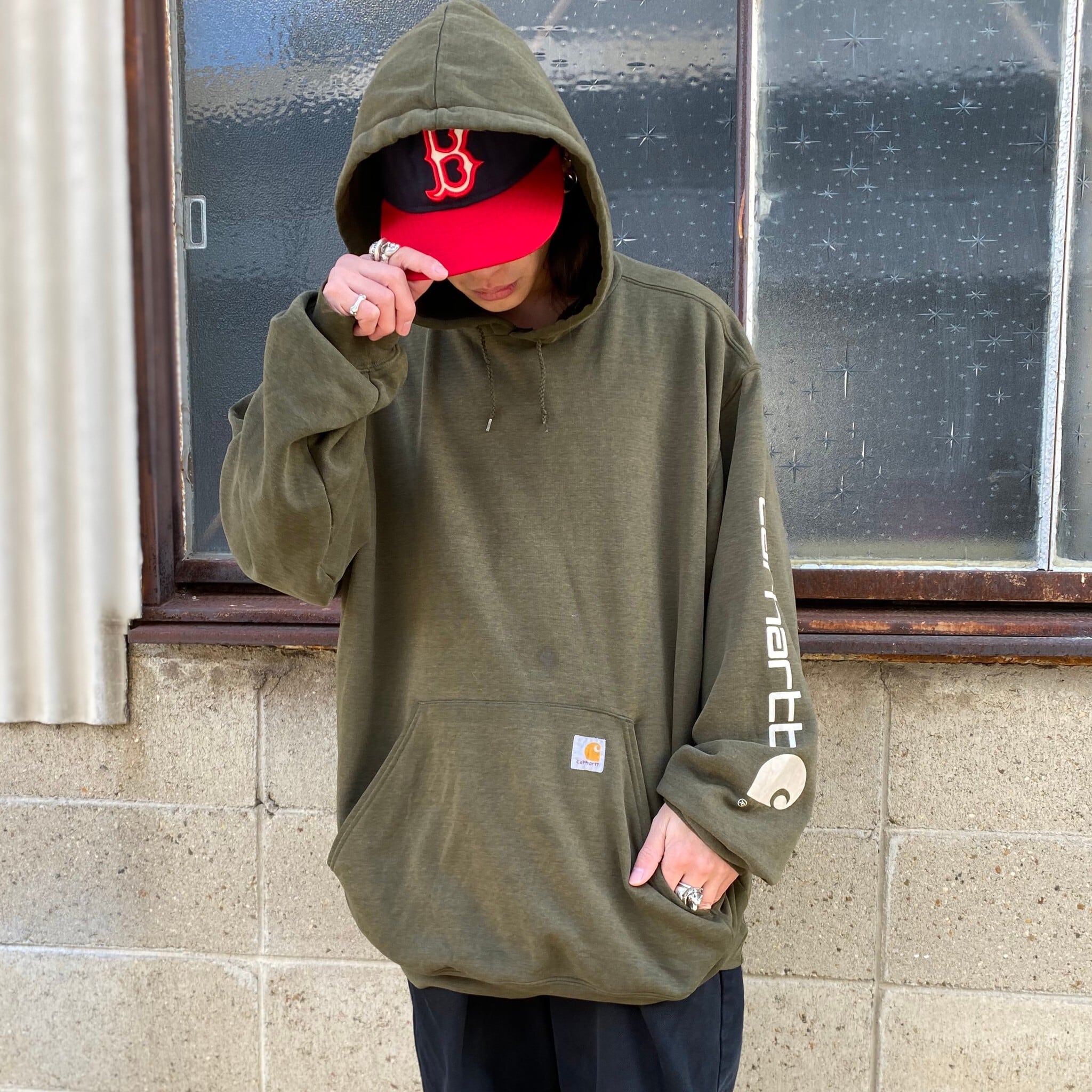 ビッグサイズ Carhartt カーハート ワンポイントロゴ 袖プリント プル 