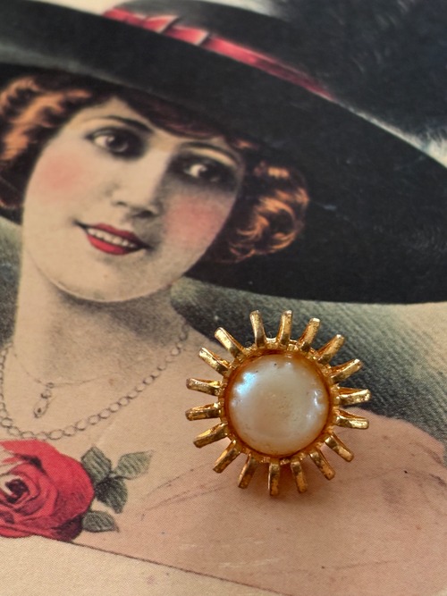 18mm フランスアンティーク ボタン メタル ガラスパール カボション フラワー メタルボタン アクセサリーパーツ デコレーション材