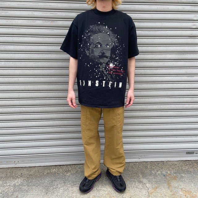 90s USA製 アインシュタイン発光プリントTシャツ 偉人Tシャツ 黒 XL 