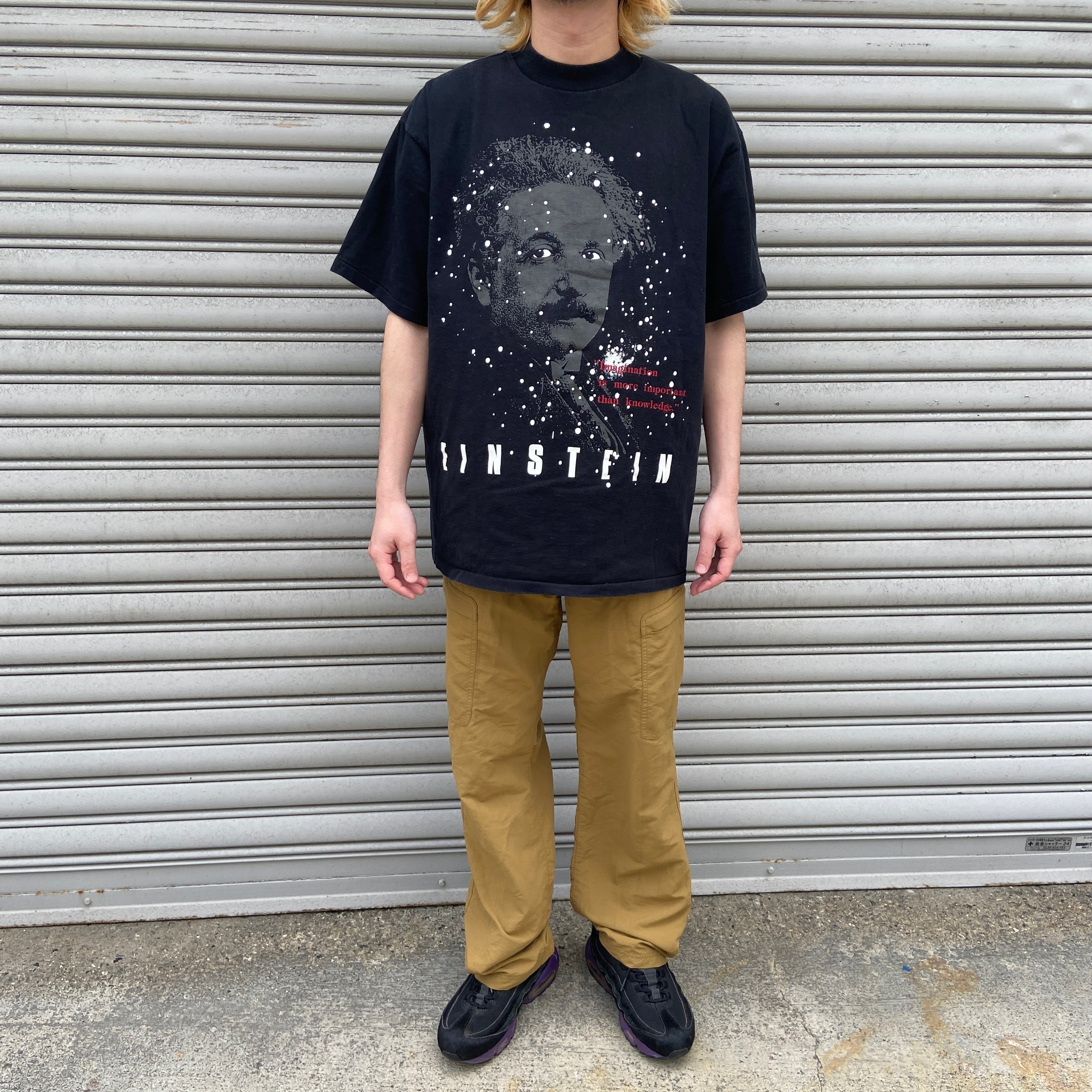 90s USA製 アインシュタイン発光プリントTシャツ 偉人Tシャツ 黒 XL 