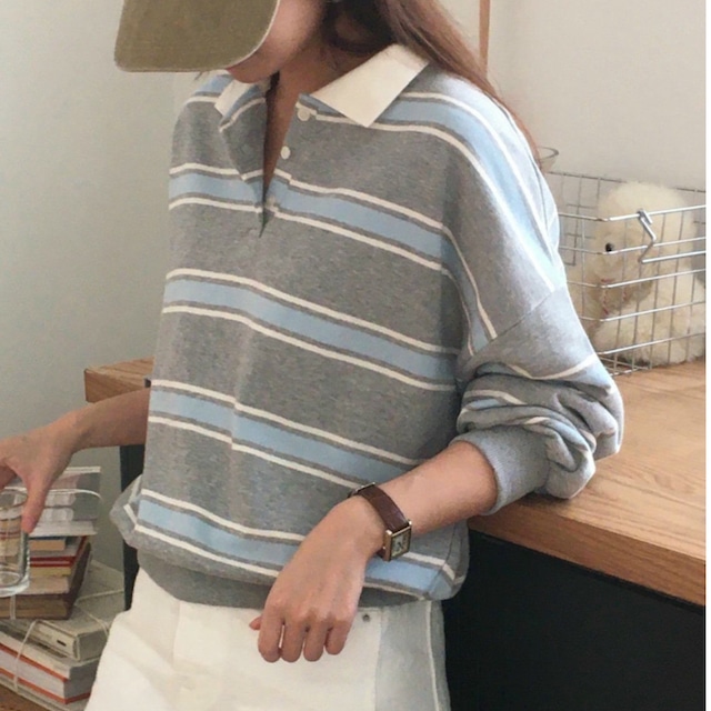 Loose Border Polo Shirt  3col W00082