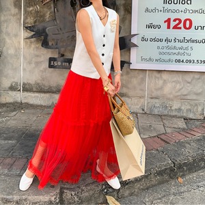 tulle dot tiered long skirt J00129