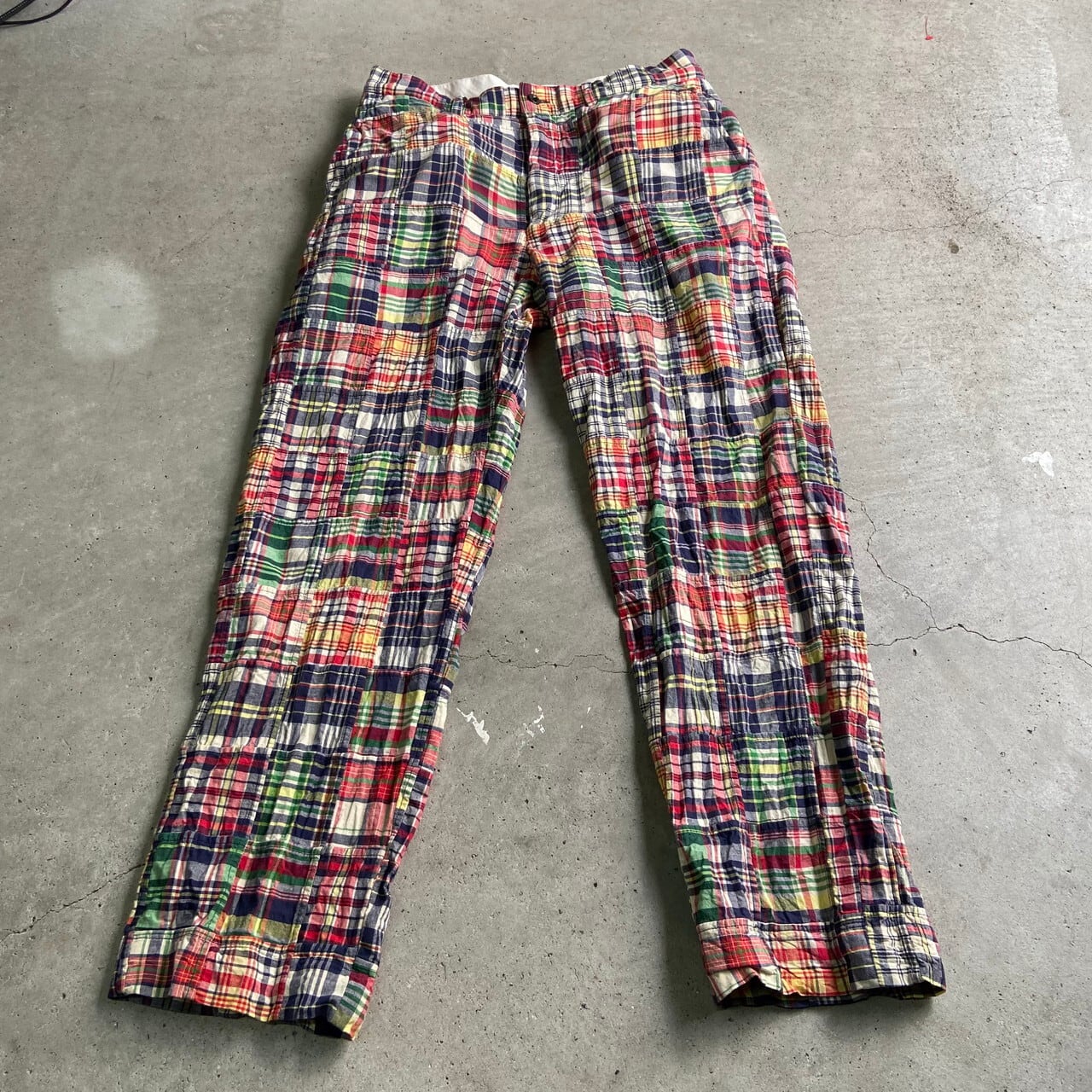 90s OLD J.CREW パッチワーク マドラスチェックパンツW30/L30