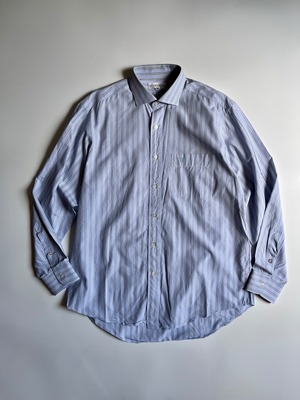 ジバンシィ GIVENCHY MONSIEUR ストライプ 長袖シャツ|ホワイト×グリーン×ライトネイビー|16|古着 日本製 90年代