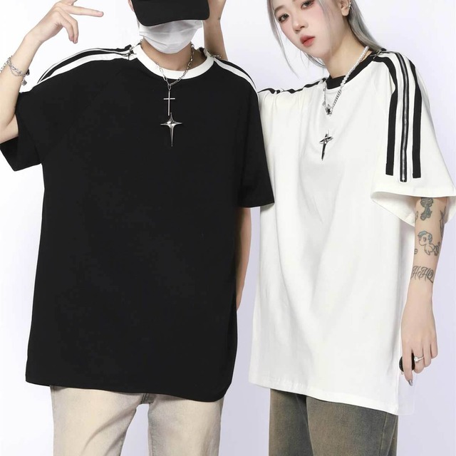 【韓国通販 dgo】UNISEX 2colors ストライプ リンガーTシャツ ホワイト/ブラック(M3898）センス溢れるファッションitem