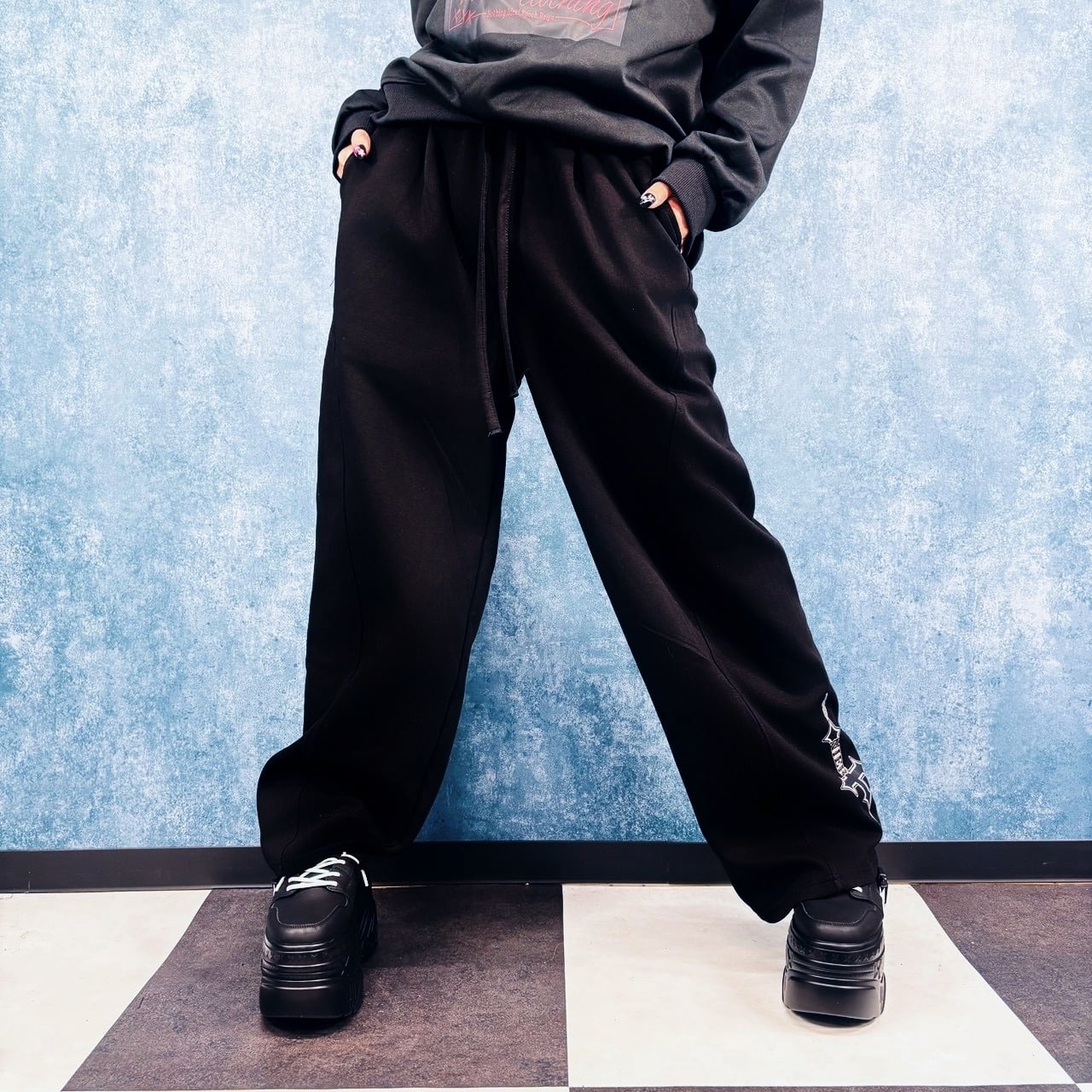 INVERTED CROSS BLACK WIDE PANTS | NIER CLOTHING
