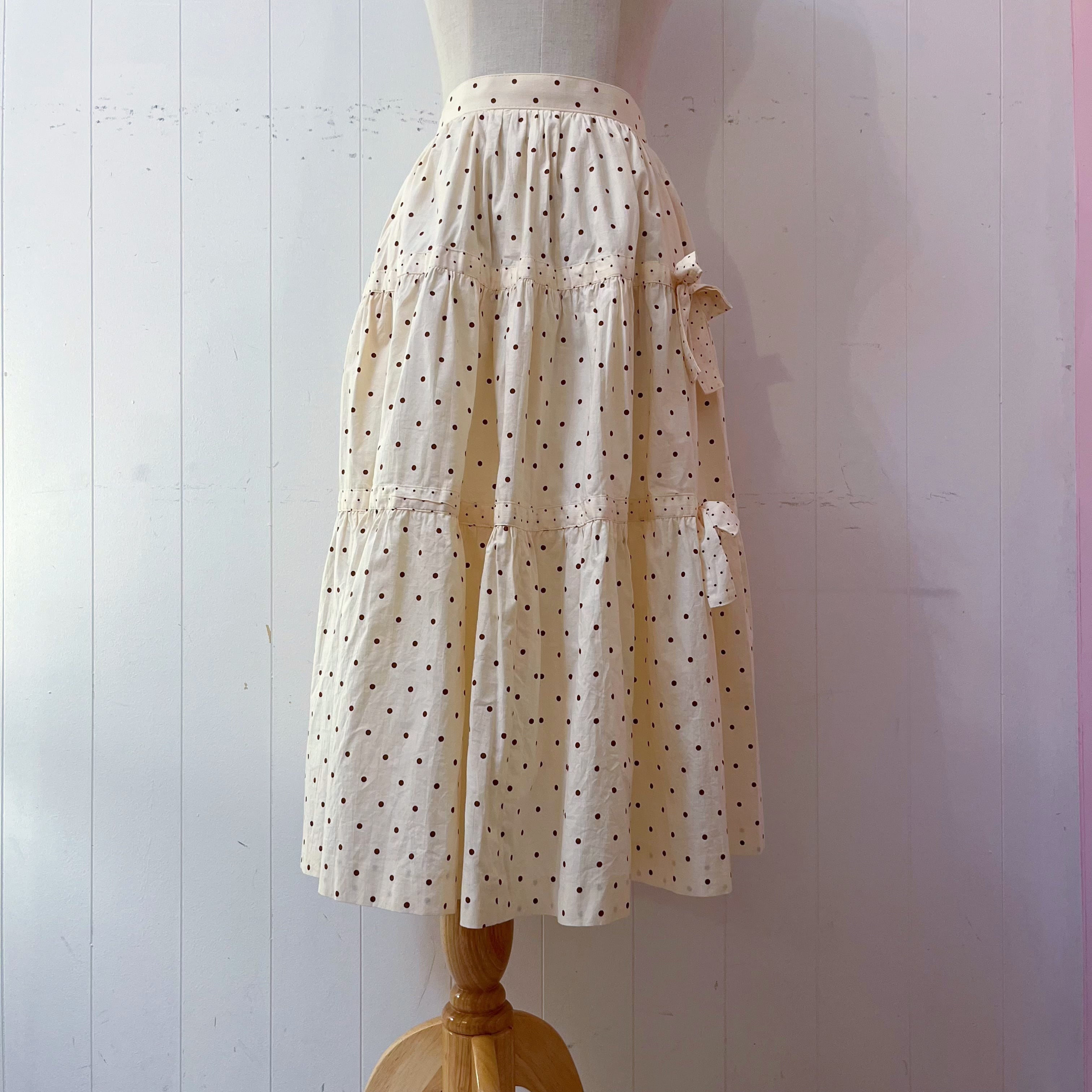 cream brown dot blouse & skirt set up