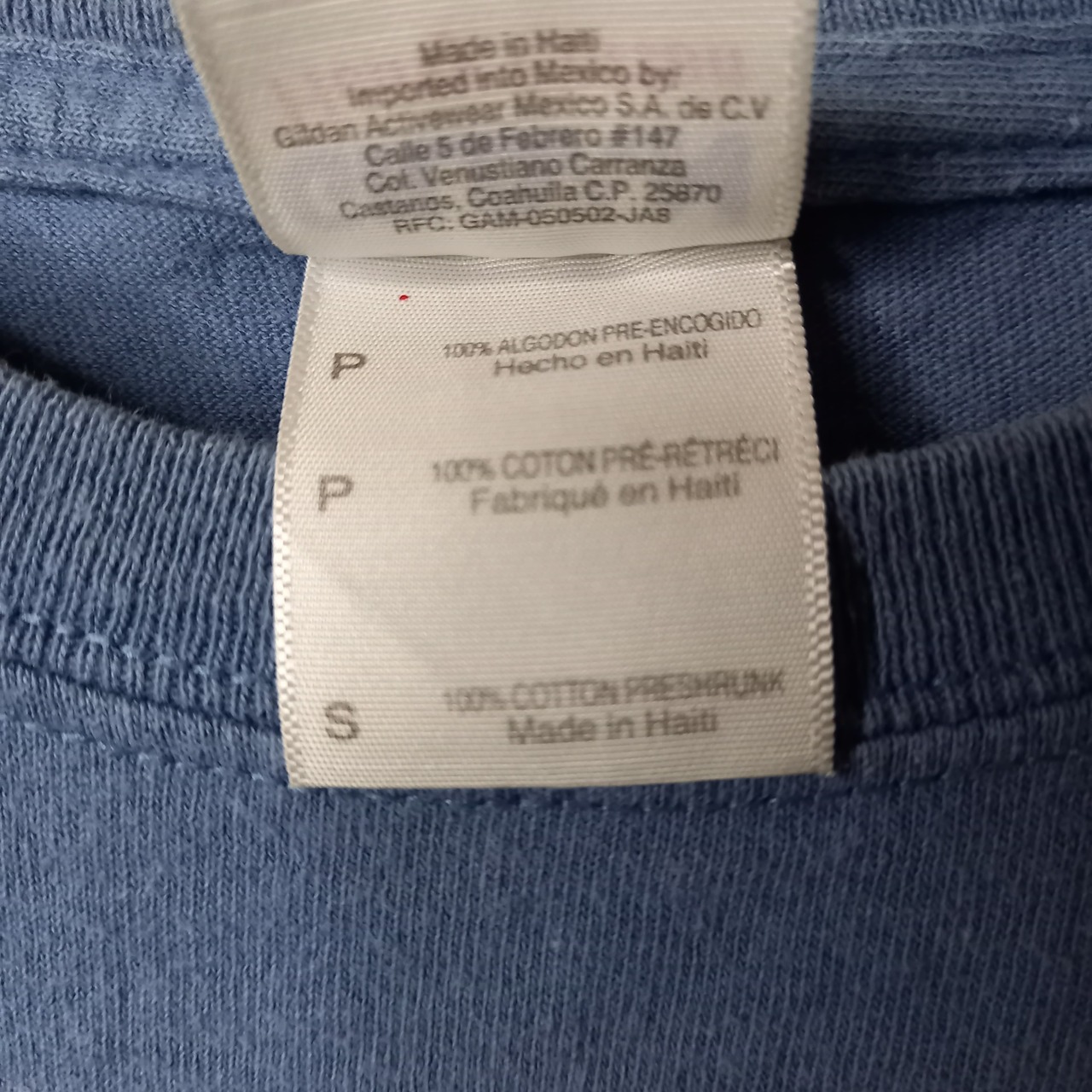 ギルダン　クルーネック　プリントTシャツ　半袖　企業ロゴ　くすみブルー　S