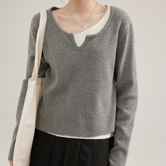 rib knit top with contrast neckline