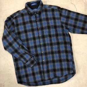 1990'S PENDLETON BLUE/BLACK WOOL CHECK SHIRT