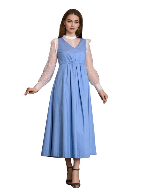 フロントタック　シルクデニムワンピース